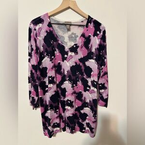 Chico’s Colorful 3/4 Sleeves Sweater SZ 4 V Neck Pullover Top‎ Multi Color